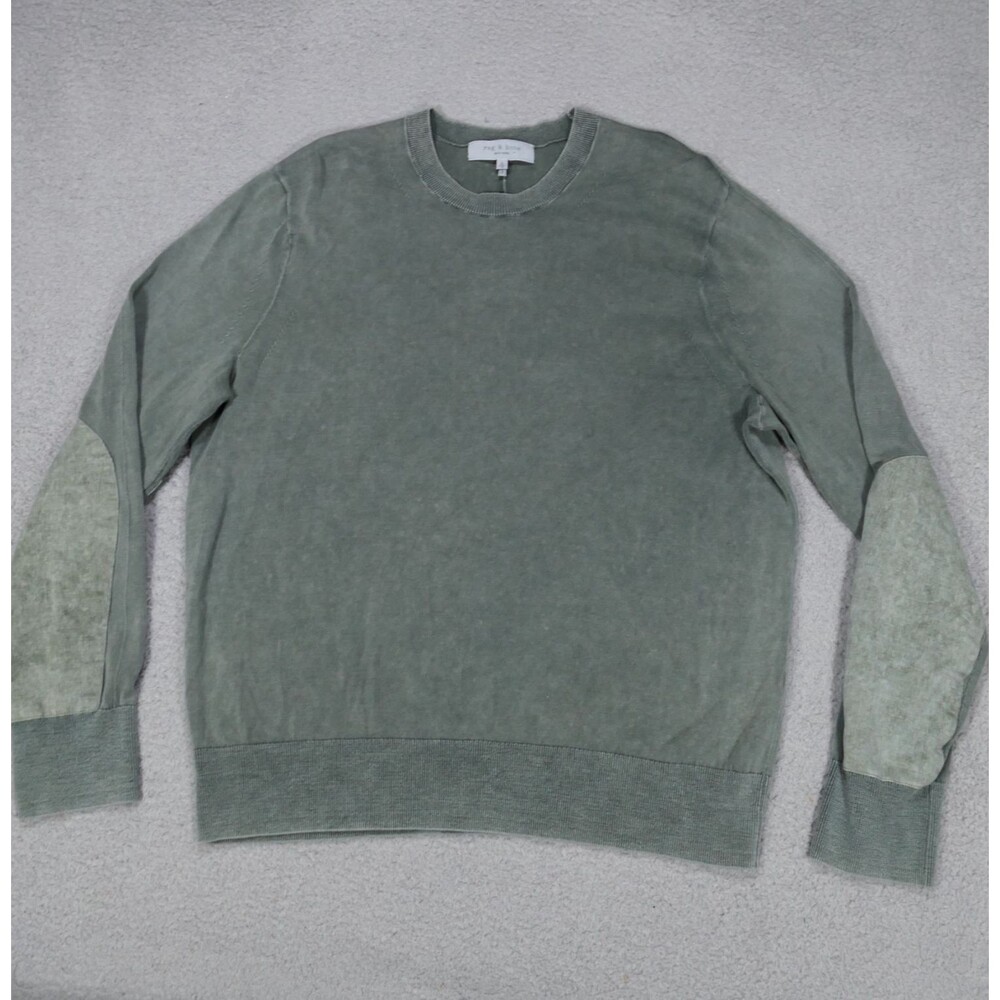 RAG & BONE Sweater Mens XL Arm Patches Knitted Green Long Sleeve Cotton